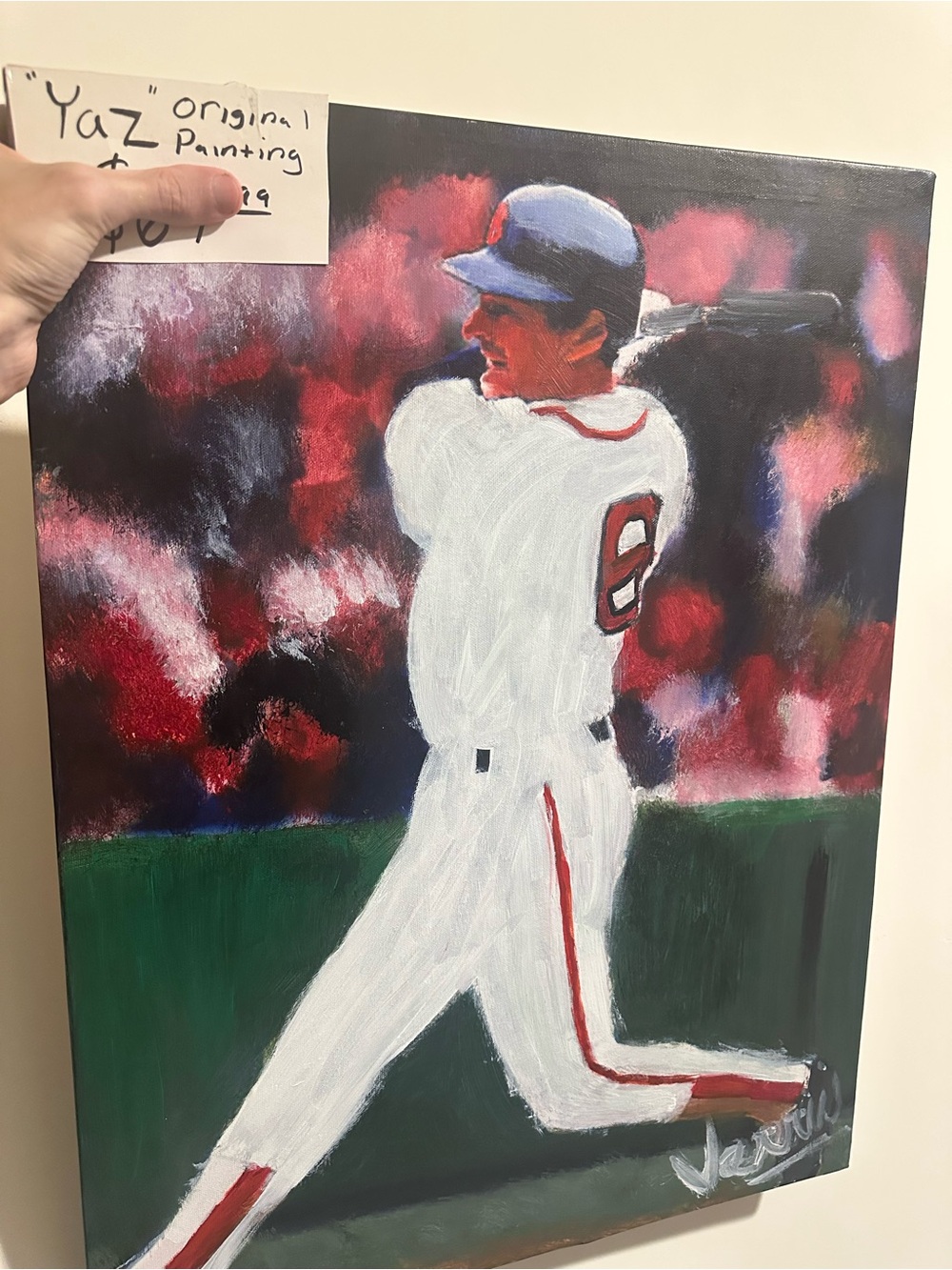 Carl Yastrzemski Original Baseball painting 18x24 Boston 1/1